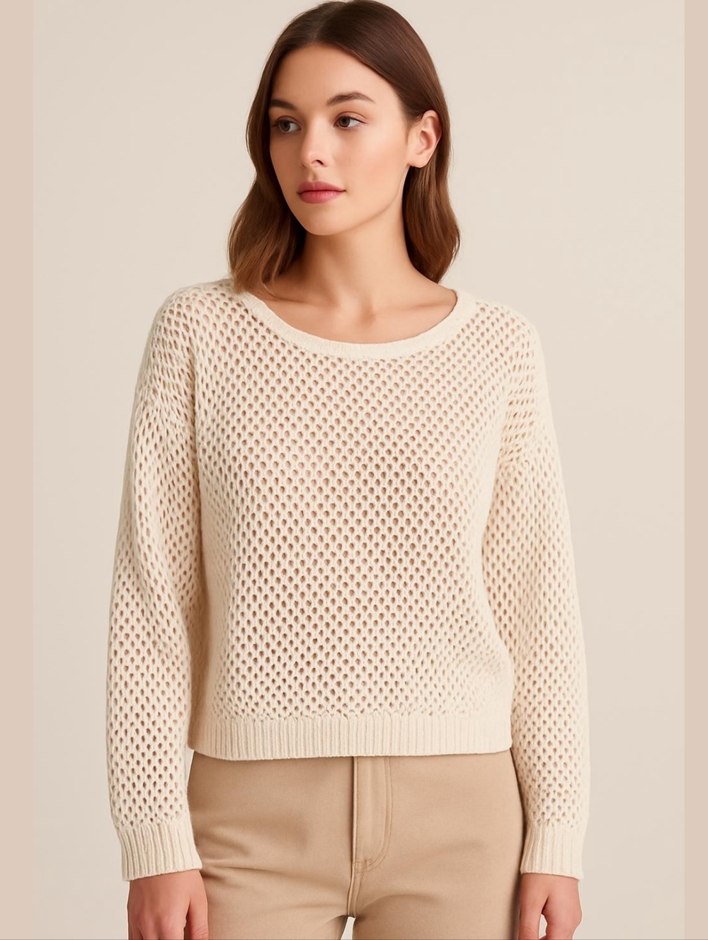 Banana Republic Ivory White Cotton Open Knit Pullover Sweater NEW!